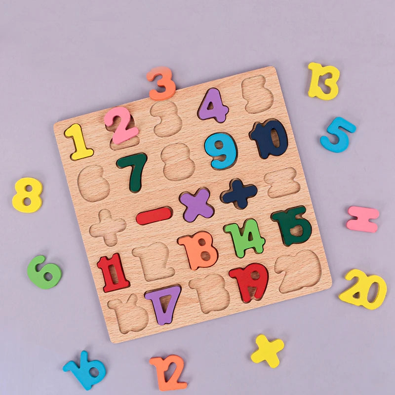 Puzzle Bois Éducatif Montessori - Chiffres Lettres Formes Géométriques