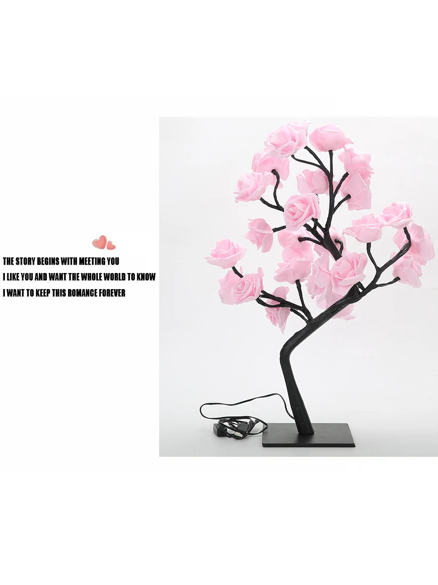 24 LED Rose arbre lumières USB prise lampe de Table fée fleur veilleuse pour la maison fête noël mariage chambre décoration cadeau
