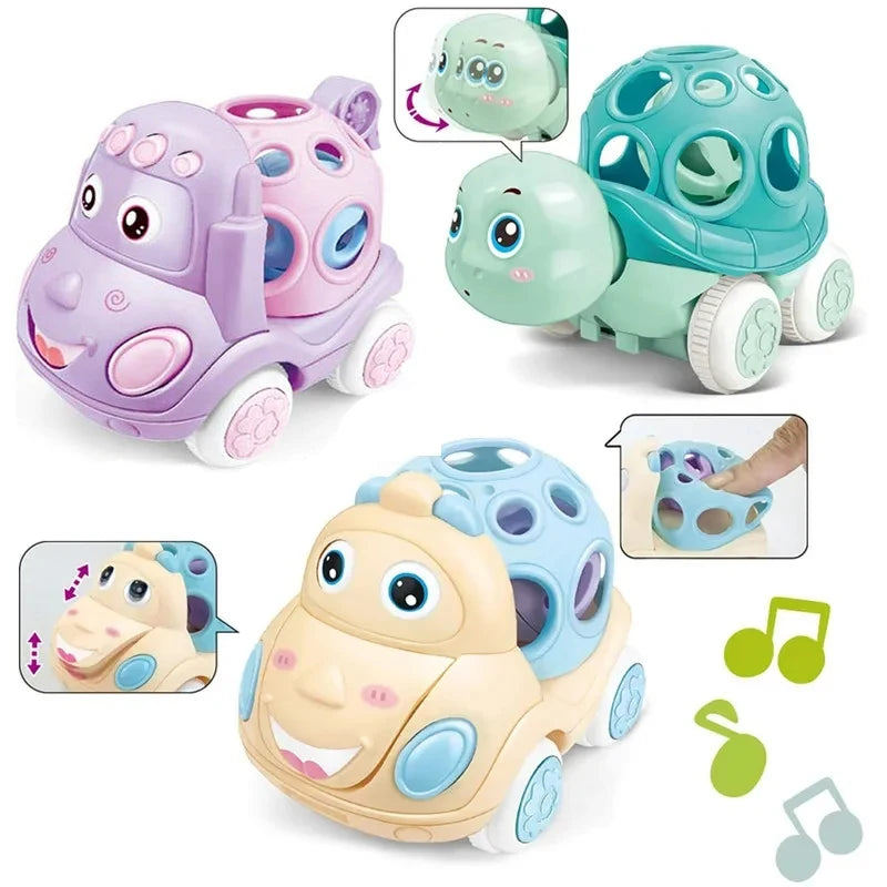Jouets de voiture pour bébé de 6 à 12 mois, voiture à Friction pour nourrissons, véhicules à inertie en caoutchouc souple, hochet à main en rouleau, cadeau pour enfants