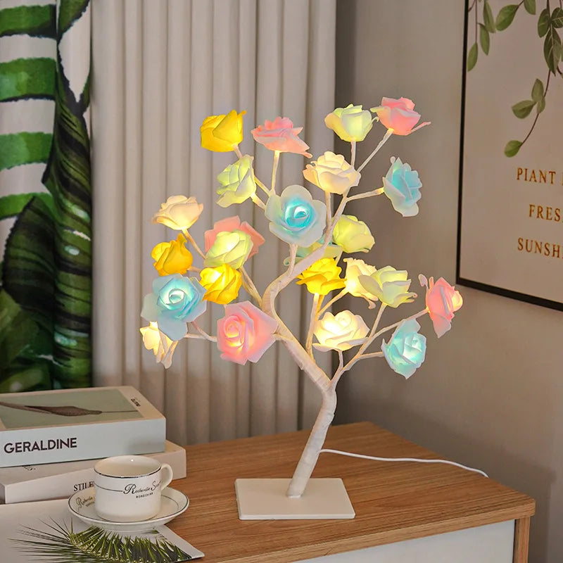 Lampe en Forme de Rose avec USB 62 LED, Veilleuse en Forme de Fleur pour Décoration de la Maison, ixen Plein Air, Cadeau de Mariage