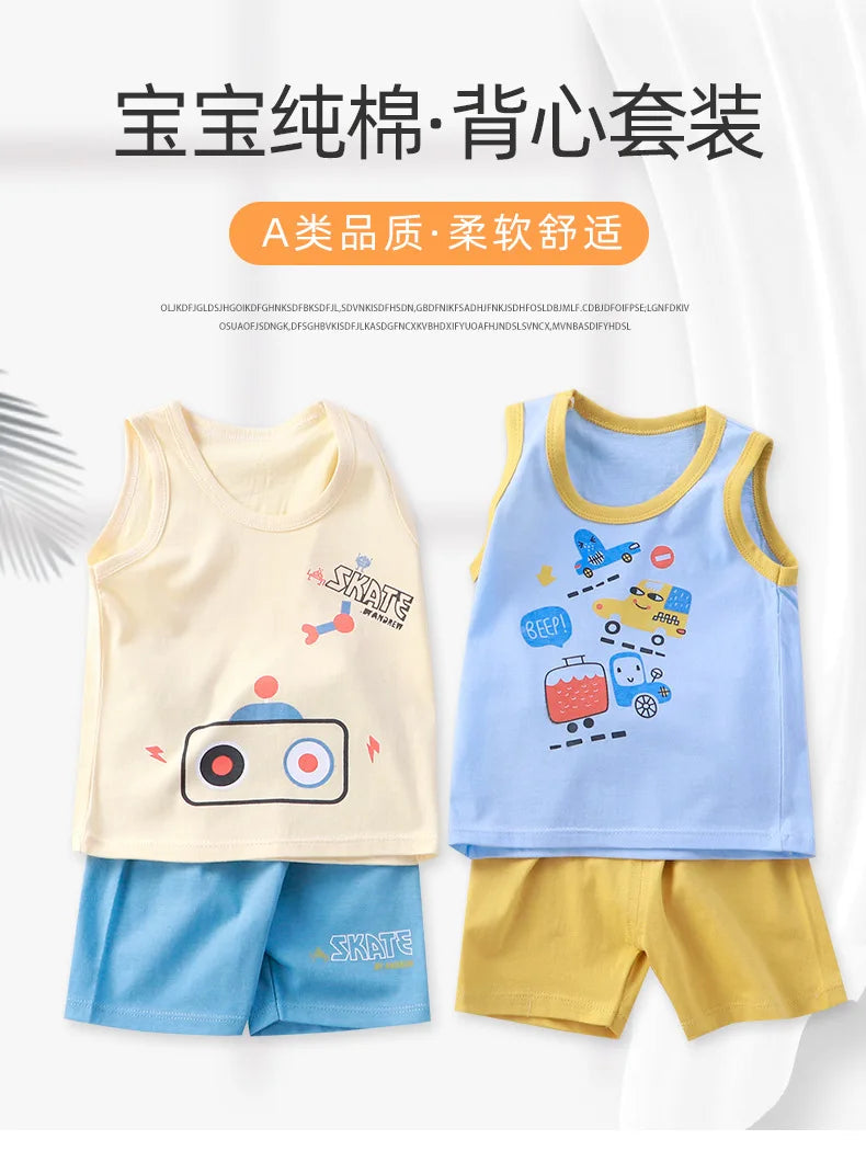 Ensembles pour enfants, vêtements pour garçons et filles, gilet, vêtements d'été pour enfants, T-Shirts et shorts en coton, débardeur sans manches