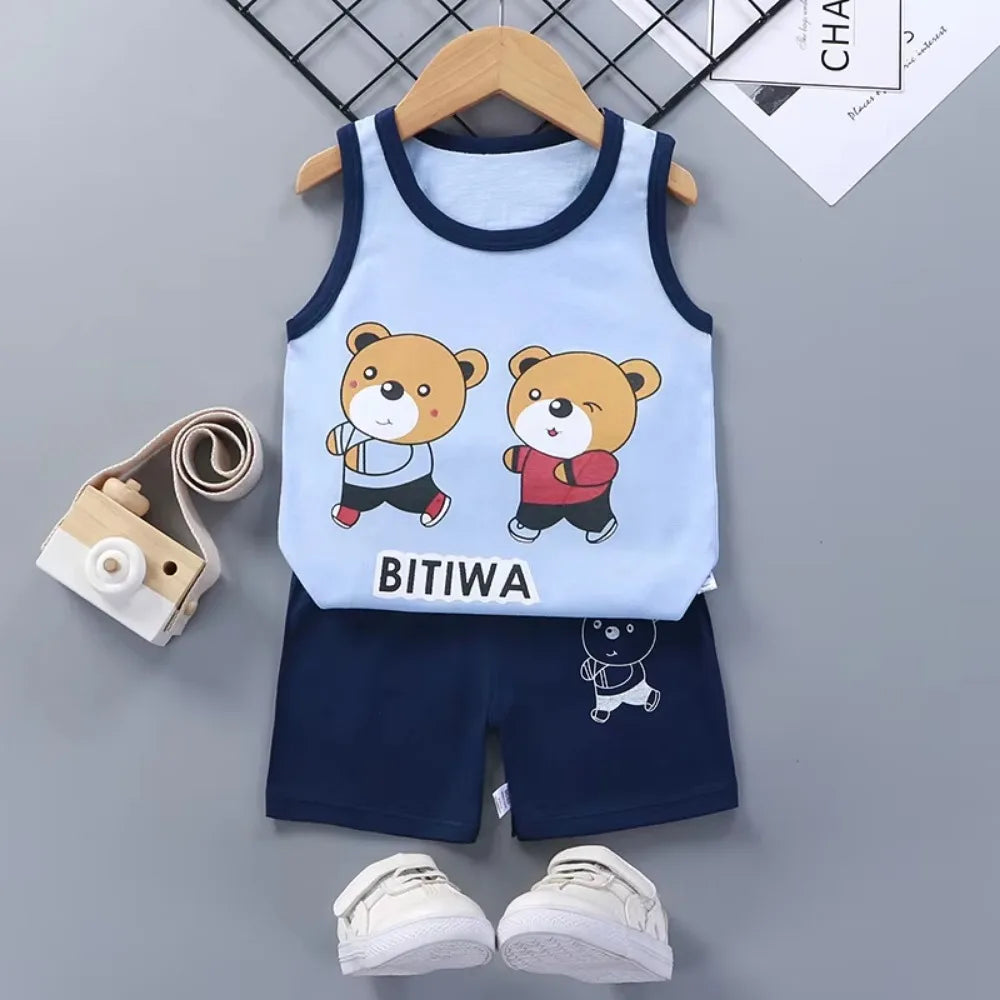 Ensembles pour enfants, vêtements pour garçons et filles, gilet, vêtements d'été pour enfants, T-Shirts et shorts en coton, débardeur sans manches