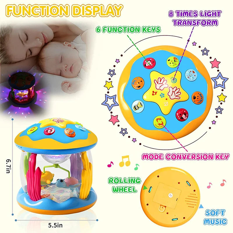 Jouets pour bébés de 1 à 3 ans, projecteur rotatif de lumière océanique, jouets musicaux Montessori, jouets sensoriels éducatifs précoces, cadeaux pour tout-petits