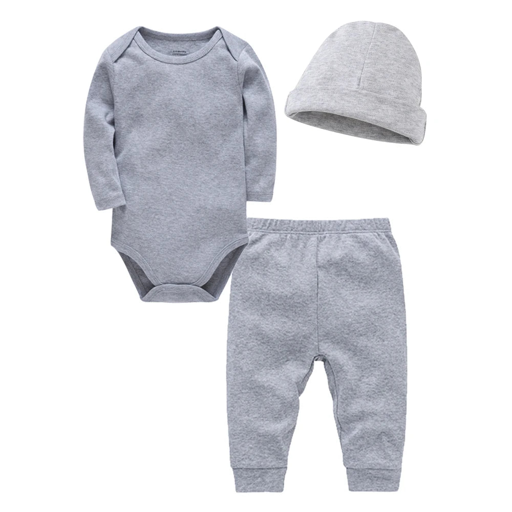 Ensemble Bébé 3 Pièces 100% Coton - Body Pantalon Chapeau Nouveau-né