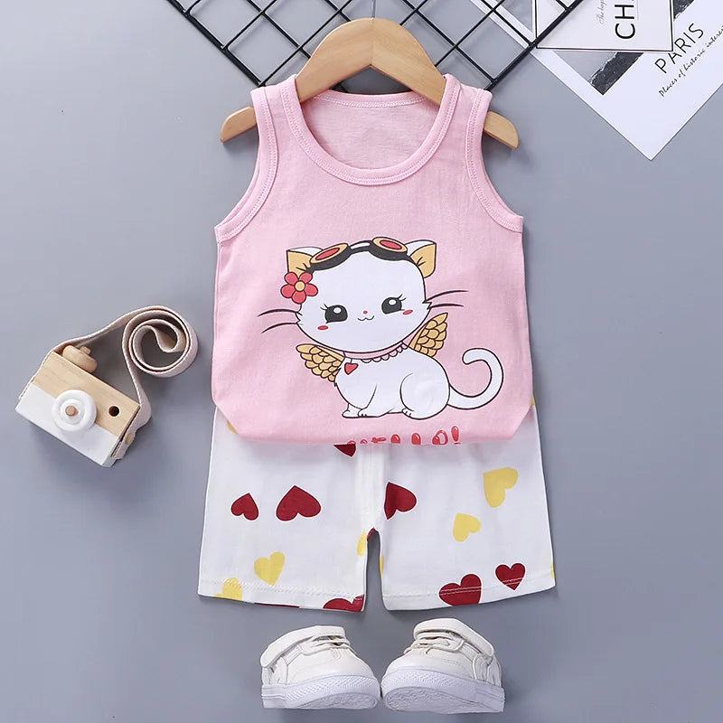 Ensembles pour enfants, vêtements pour garçons et filles, gilet, vêtements d'été pour enfants, T-Shirts et shorts en coton, débardeur sans manches