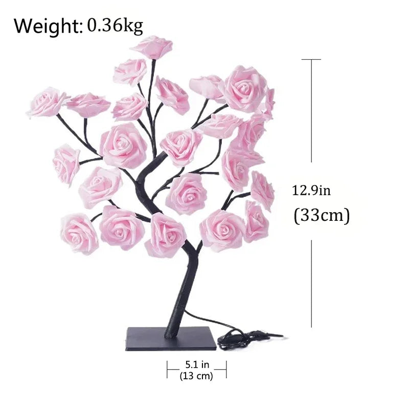 LED Rose arbre lampe de bureau alimenté par USB fleur artificielle veilleuse chambre salon fête mariage saint valentin décoration