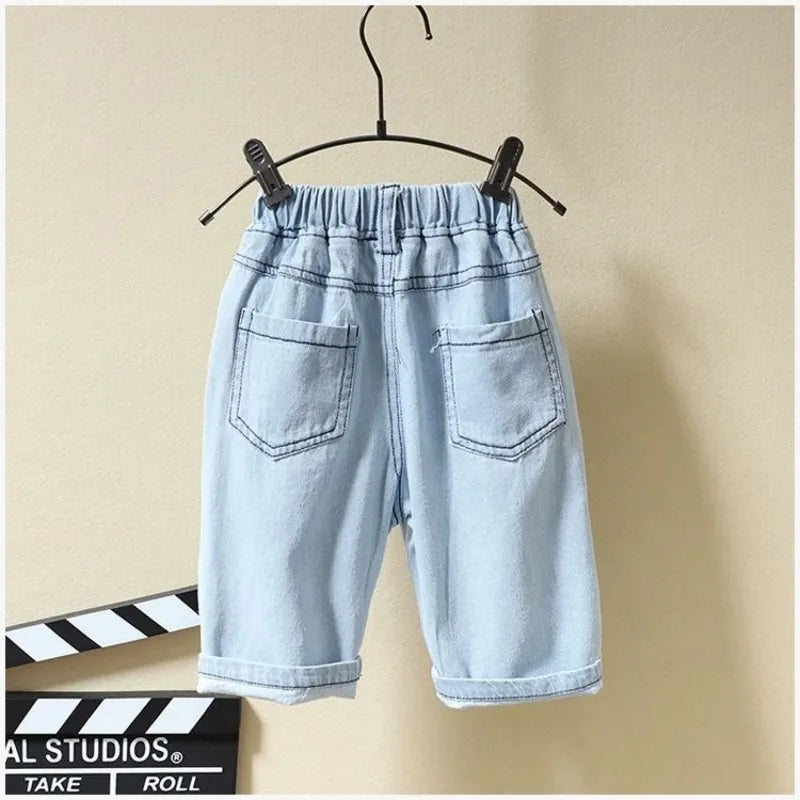 T-Shirt à Manches Courtes et Pantalon Court en Denim pour Enfant, Vêtements d'Été pour Bébé Garçon de 2 à 7 ans, 2 Pièces
