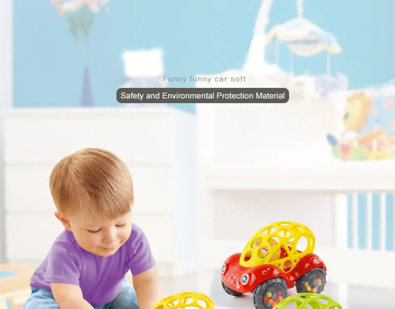 Jouets de voiture pour bébé de 6 à 12 mois, voiture à Friction pour nourrissons, véhicules à inertie en caoutchouc souple, hochet à main en rouleau, cadeau pour enfants