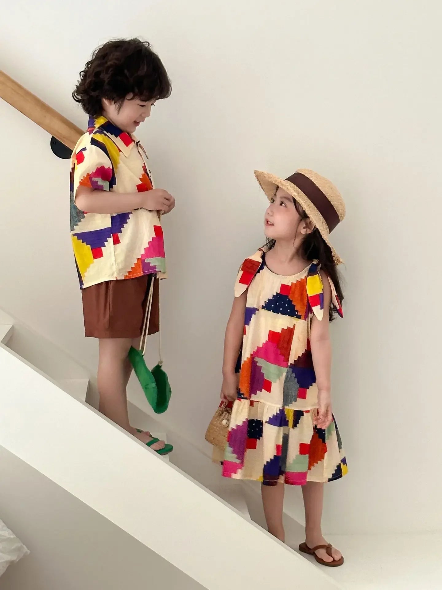 Vêtements d'été pour enfants, costume chemise pour garçon ou robe pour bébé fille, vêtements de vacances, vêtements pour frère et sœur, nouvelle collection 2025