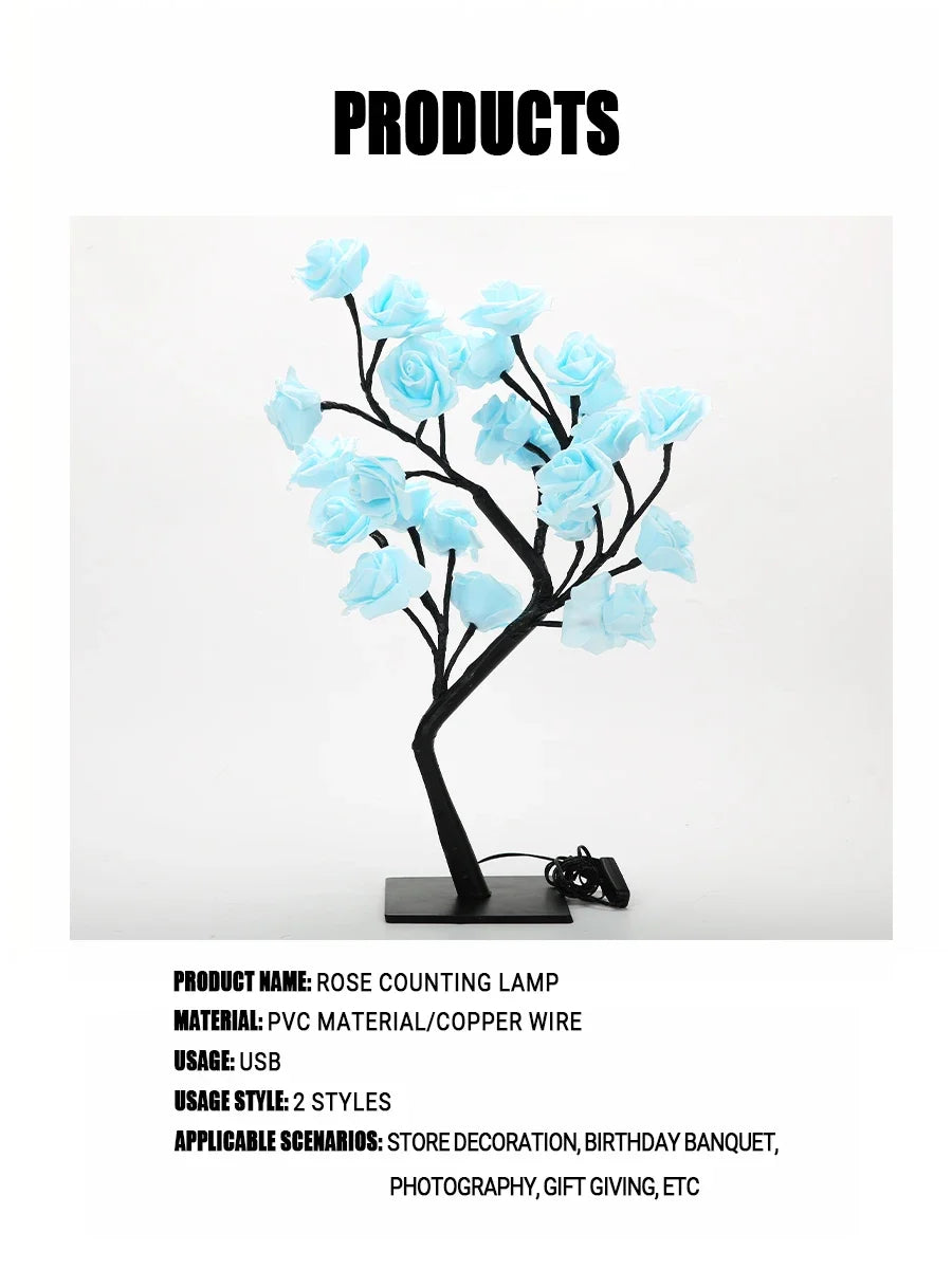 LED Rose arbre lampe de bureau alimenté par USB fleur artificielle veilleuse chambre salon fête mariage saint valentin décoration