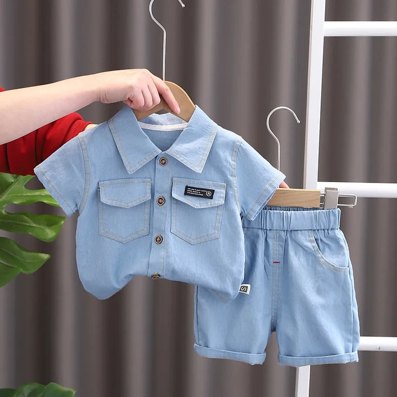 Vêtements d'été pour enfants, costume pour garçons, hauts en Denim + pantalons en jean, 2 pièces/ensemble, tenues décontractées pour nourrissons