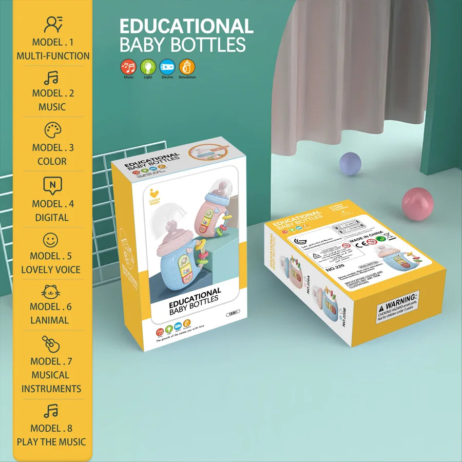 Jouets musicaux pour bébé, bouteille confortable mignonne, jouet sensoriel pour bébé rire et apprendre avec lumière et musique pour les âges de 18 ans, cadeau d'anniversaire pour bébé