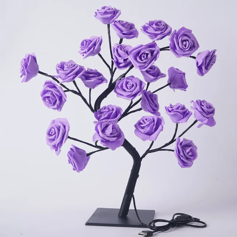 24LED lampe de Table Rose fleur arbre USB veilleuses décoration de noël cadeau pour chambre d'enfants Rose fleur éclairage décoration de la maison