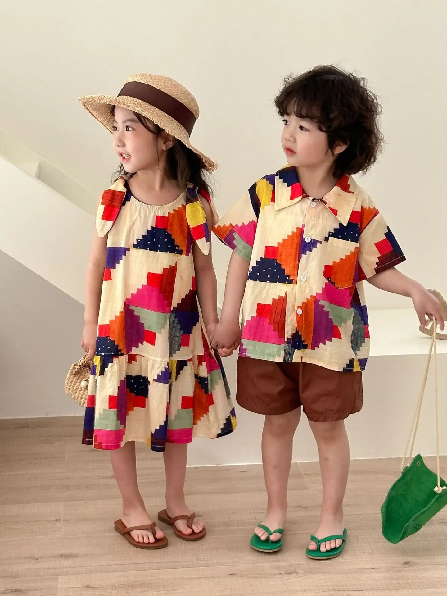 Vêtements d'été pour enfants, costume chemise pour garçon ou robe pour bébé fille, vêtements de vacances, vêtements pour frère et sœur, nouvelle collection 2025
