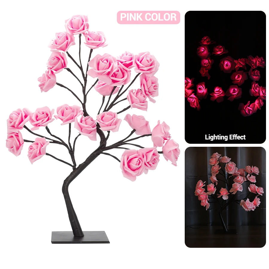 LED Rose arbre lampe de bureau alimenté par USB fleur artificielle veilleuse chambre salon fête mariage saint valentin décoration