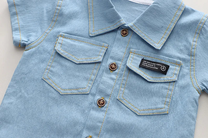 Vêtements d'été pour enfants, costume pour garçons, hauts en Denim + pantalons en jean, 2 pièces/ensemble, tenues décontractées pour nourrissons