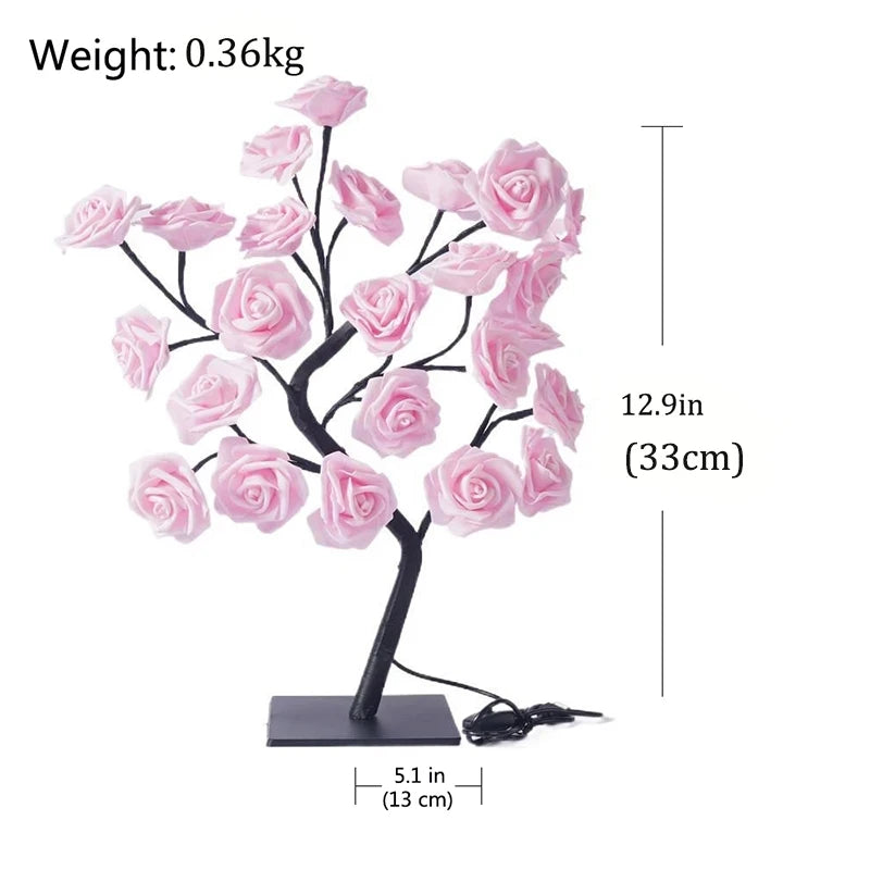 24 LED Rose arbre lumières USB prise lampe de Table fée fleur veilleuse pour la maison fête noël mariage chambre décoration cadeau