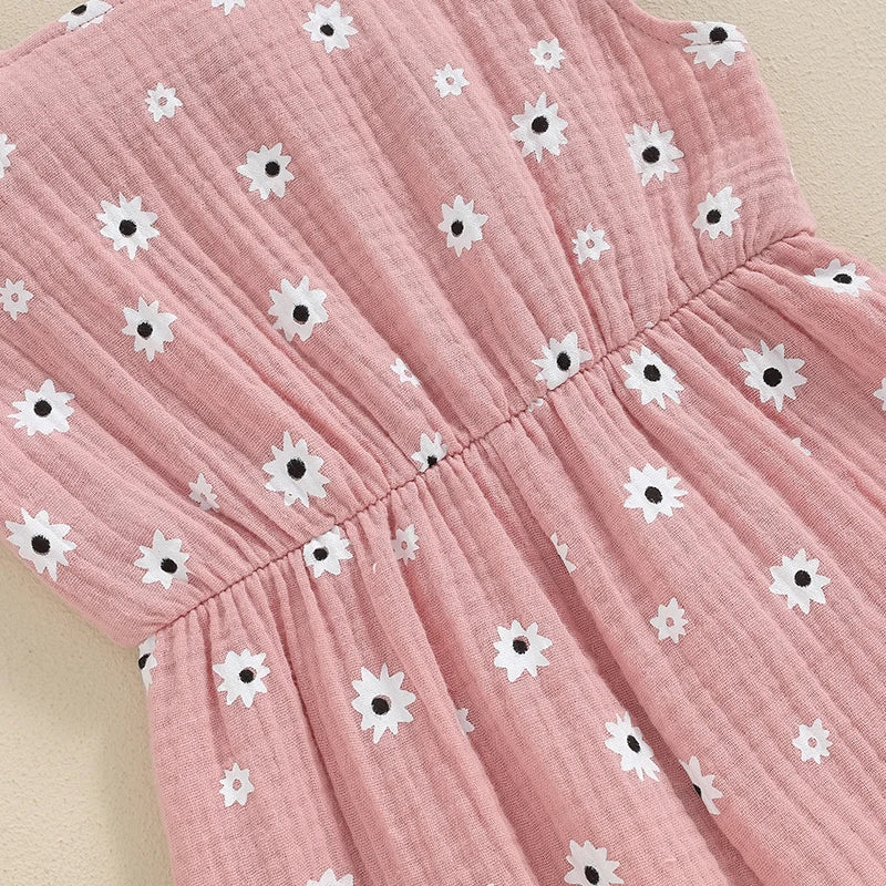 Salopette d'été en coton pour filles, vêtements pour enfants, imprimé floral, dos nu, nœud papillon, combinaisons, vêtements pour bébés