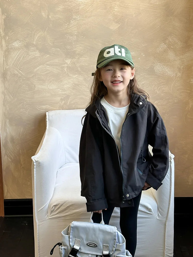 Veste d'extérieur imperméable et coupe-vent pour garçons et filles, manteau simple et décontracté, vêtements à la mode pour enfants, document solide