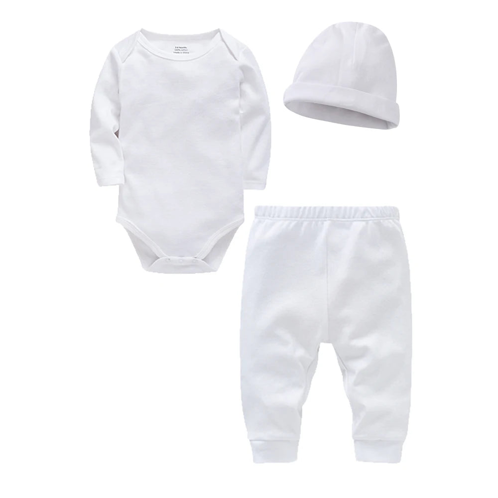 Ensemble Bébé 3 Pièces 100% Coton - Body Pantalon Chapeau Nouveau-né