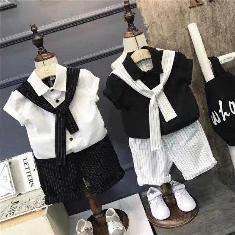 Ensemble de vêtements pour enfants, beau costume d'été pour petit garçon, chemises et Shorts à manches courtes, ensemble de 2 pièces, nouvelle collection