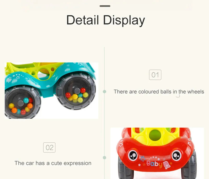 Jouets de voiture pour bébé de 6 à 12 mois, voiture à Friction pour nourrissons, véhicules à inertie en caoutchouc souple, hochet à main en rouleau, cadeau pour enfants