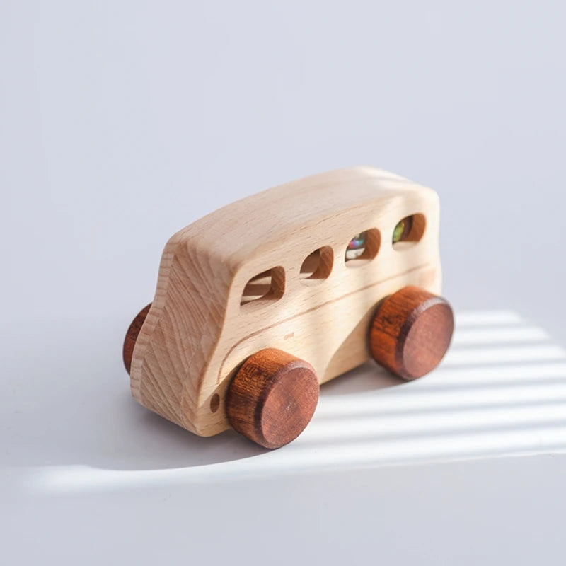 Jouets Bois Bébé Montessori - Voitures Bus Cartoon Sans BPA