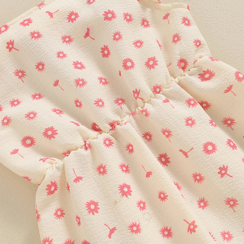 Salopette d'été en coton pour filles, vêtements pour enfants, imprimé floral, dos nu, nœud papillon, combinaisons, vêtements pour bébés