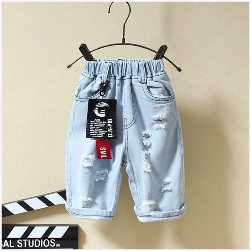 T-Shirt à Manches Courtes et Pantalon Court en Denim pour Enfant, Vêtements d'Été pour Bébé Garçon de 2 à 7 ans, 2 Pièces