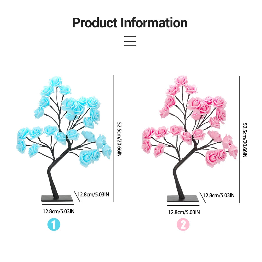 LED Rose arbre lampe de bureau alimenté par USB fleur artificielle veilleuse chambre salon fête mariage saint valentin décoration