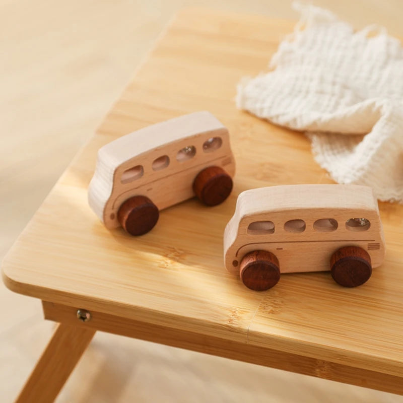 Jouets Bois Bébé Montessori - Voitures Bus Cartoon Sans BPA