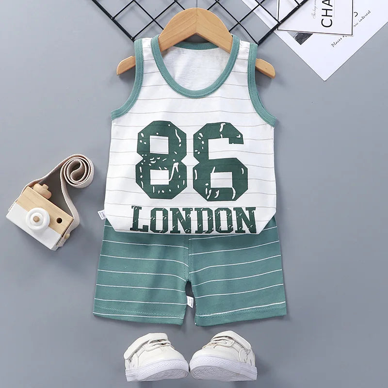 Ensembles pour enfants, vêtements pour garçons et filles, gilet, vêtements d'été pour enfants, T-Shirts et shorts en coton, débardeur sans manches