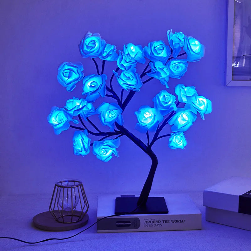 LED Rose arbre lampe de bureau alimenté par USB fleur artificielle veilleuse chambre salon fête mariage saint valentin décoration