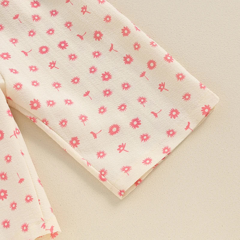 Salopette d'été en coton pour filles, vêtements pour enfants, imprimé floral, dos nu, nœud papillon, combinaisons, vêtements pour bébés