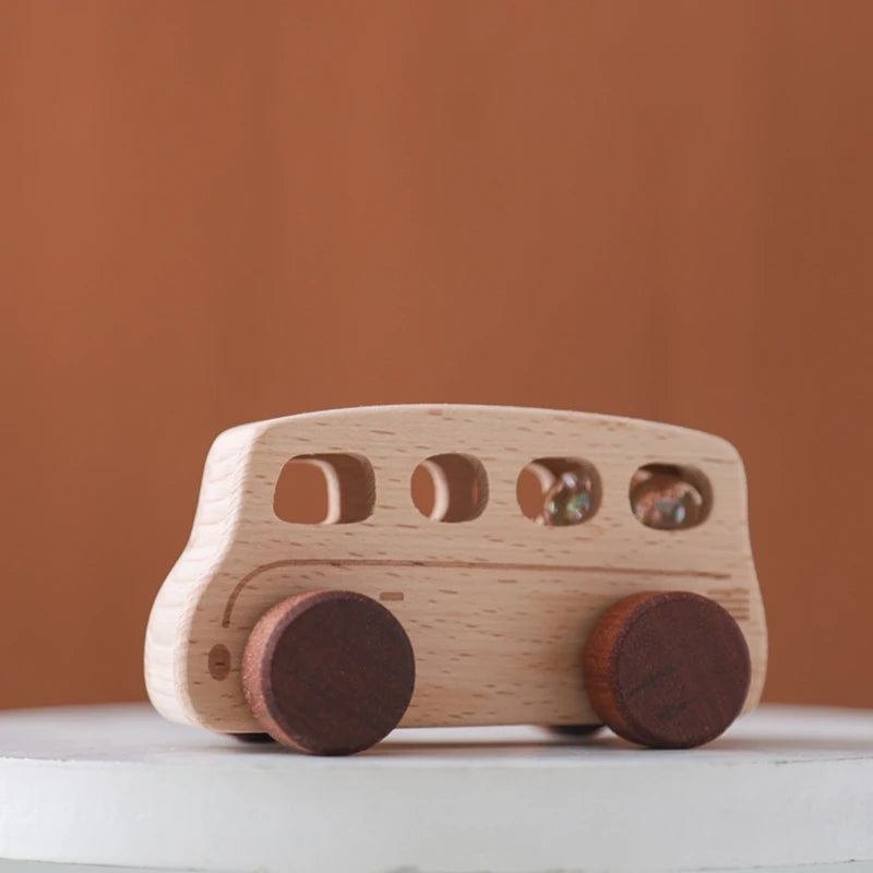 Jouets Bois Bébé Montessori - Voitures Bus Cartoon Sans BPA