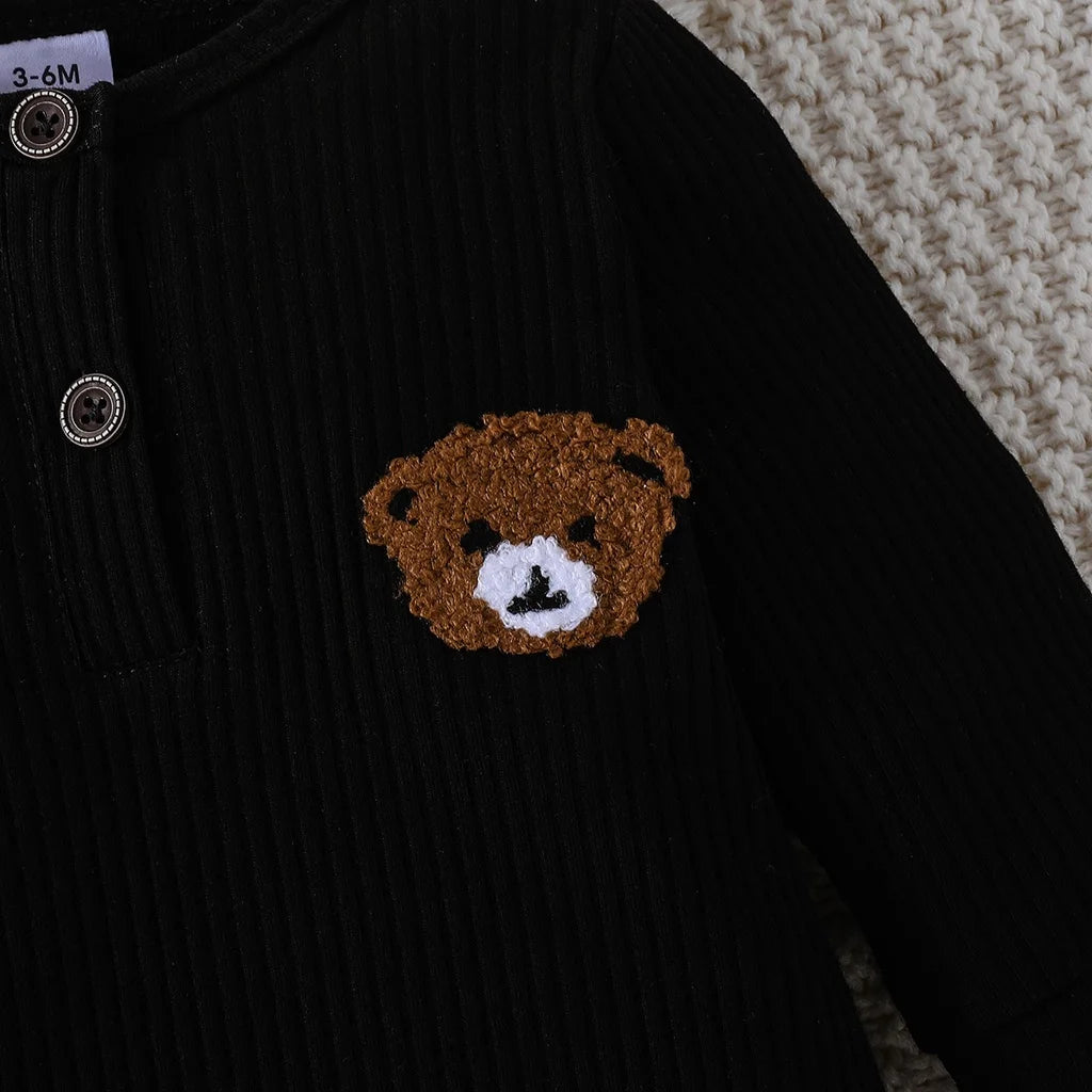 Barboteuse Bébé Ours Cartoon - Combinaison Manches Longues 0-18 Mois