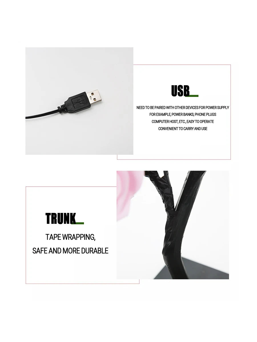 24 LED Rose arbre lumières USB prise lampe de Table fée fleur veilleuse pour la maison fête noël mariage chambre décoration cadeau