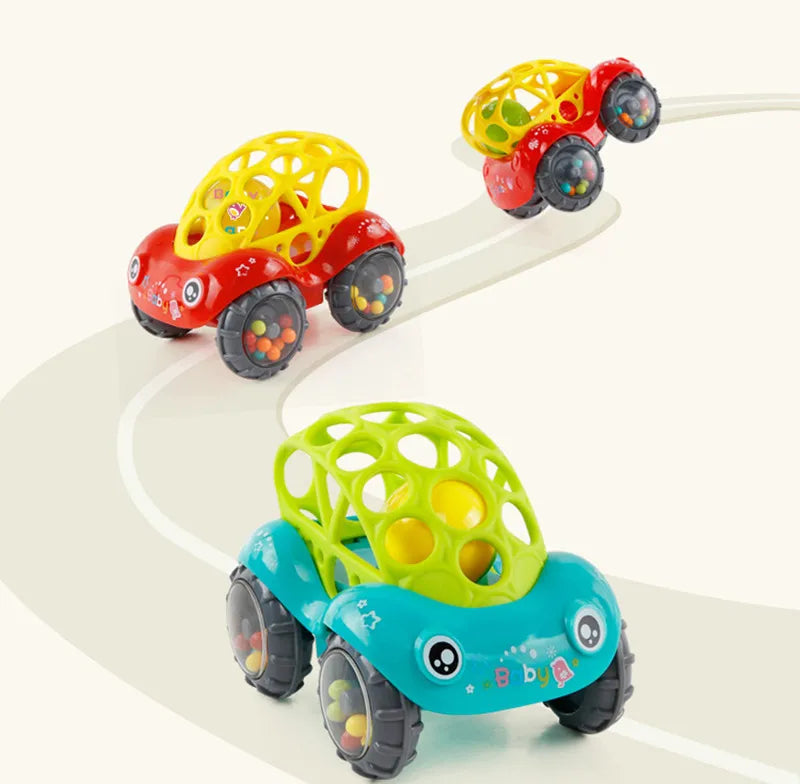 Jouets de voiture pour bébé de 6 à 12 mois, voiture à Friction pour nourrissons, véhicules à inertie en caoutchouc souple, hochet à main en rouleau, cadeau pour enfants