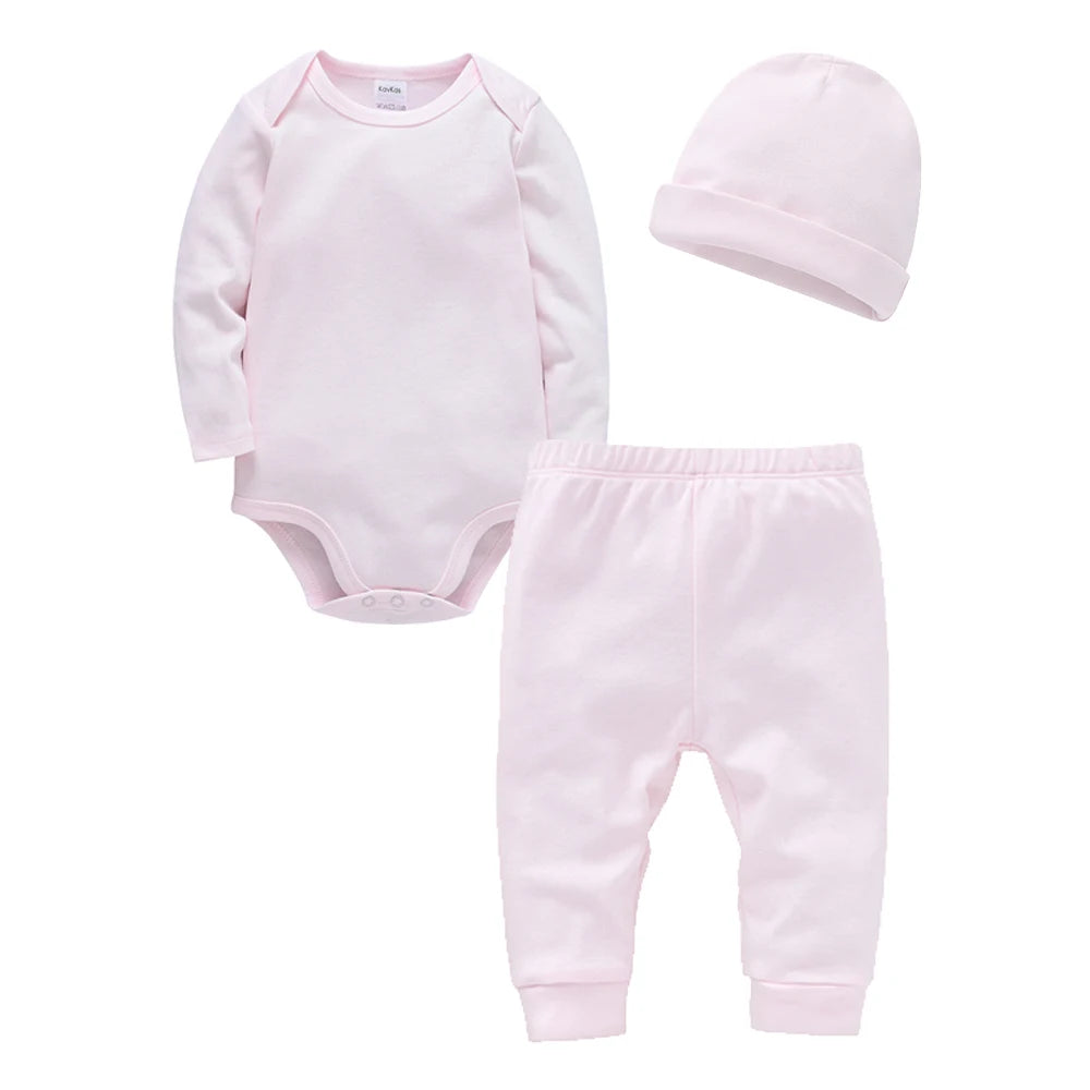 Ensemble Bébé 3 Pièces 100% Coton - Body Pantalon Chapeau Nouveau-né