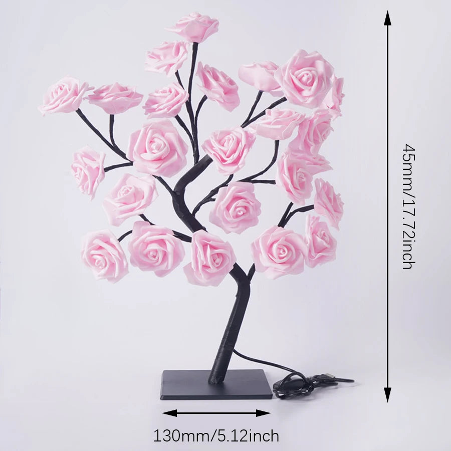 24 LED Rose arbre lumières USB prise lampe de Table fée fleur veilleuse pour la maison fête noël mariage chambre décoration cadeau