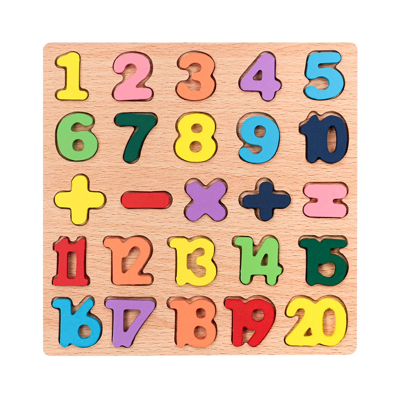 Puzzle Bois Éducatif Montessori - Chiffres Lettres Formes Géométriques