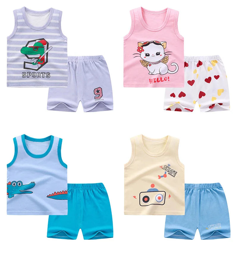 Ensembles pour enfants, vêtements pour garçons et filles, gilet, vêtements d'été pour enfants, T-Shirts et shorts en coton, débardeur sans manches