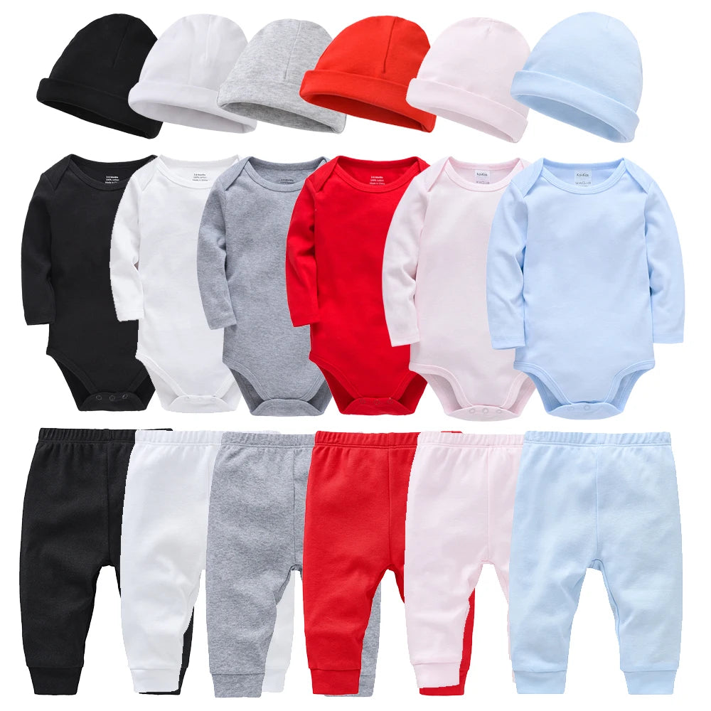Ensemble Bébé 3 Pièces 100% Coton - Body Pantalon Chapeau Nouveau-né