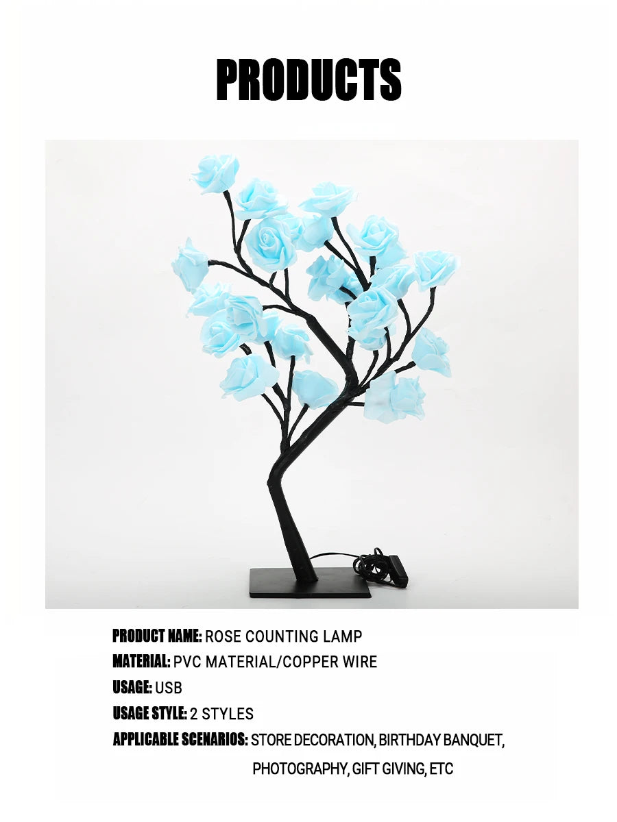 24 LED Rose arbre lumières USB prise lampe de Table fée fleur veilleuse pour la maison fête noël mariage chambre décoration cadeau