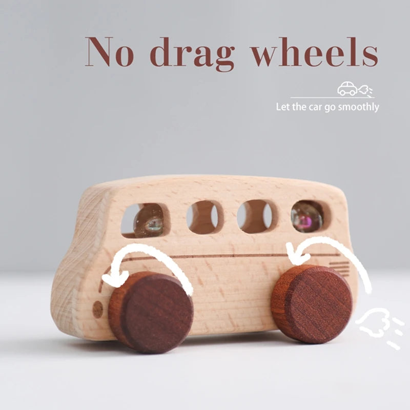 Jouets Bois Bébé Montessori - Voitures Bus Cartoon Sans BPA