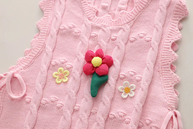 Ensembles de vêtements pour enfants pour filles, t-shirt, gilet à fleurs, jean avec nœud, vêtements de printemps et d'automne pour bébés, tenues pour nourrissons, survêtement pour enfants