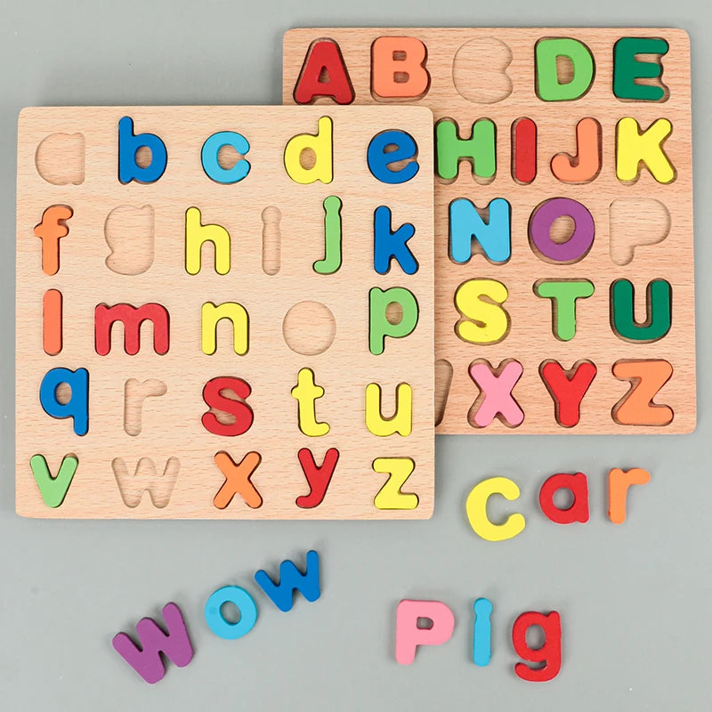 Puzzle Bois Éducatif Montessori - Chiffres Lettres Formes Géométriques