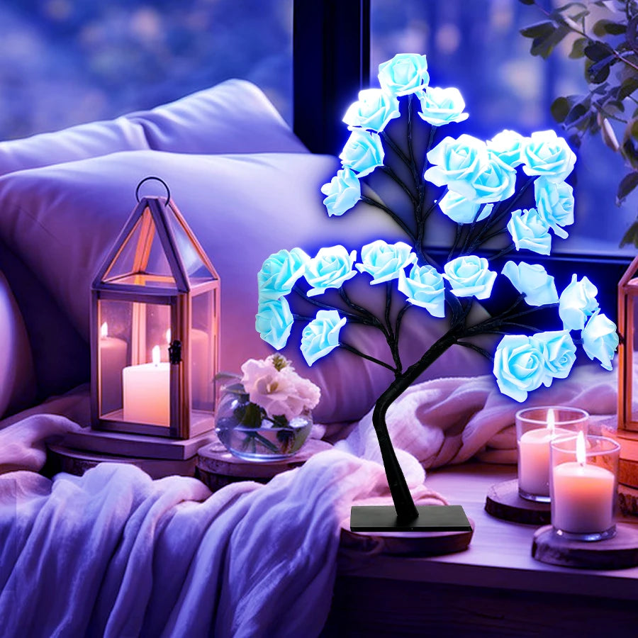 LED Rose arbre lampe de bureau alimenté par USB fleur artificielle veilleuse chambre salon fête mariage saint valentin décoration