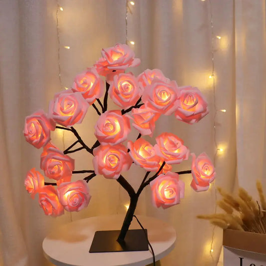24 LED Rose arbre lumières USB prise lampe de Table fée fleur veilleuse pour la maison fête noël mariage chambre décoration cadeau