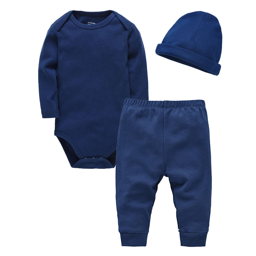 Ensemble Bébé 3 Pièces 100% Coton - Body Pantalon Chapeau Nouveau-né